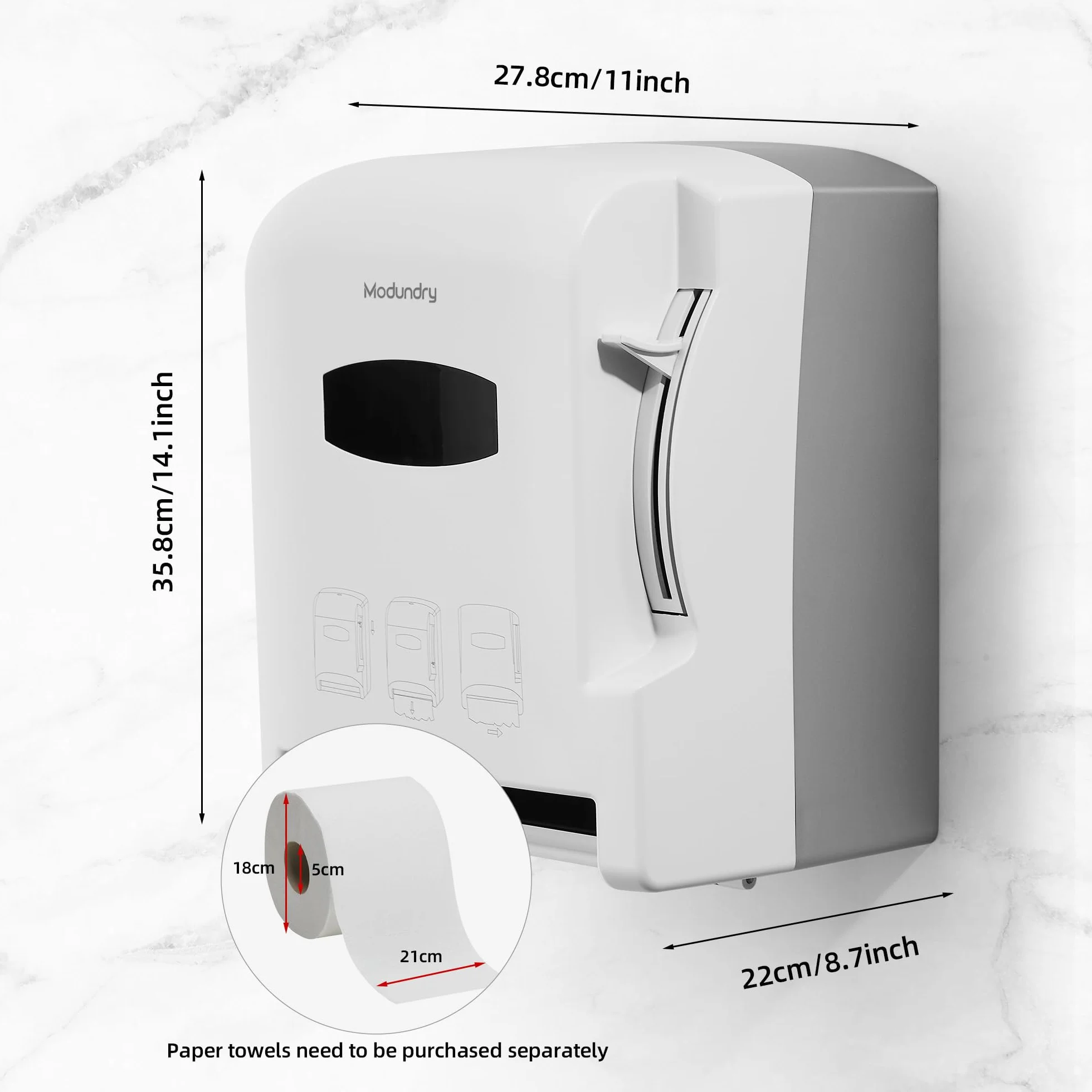 Dispenser di asciugamani di carta da parete commerciale bianco
