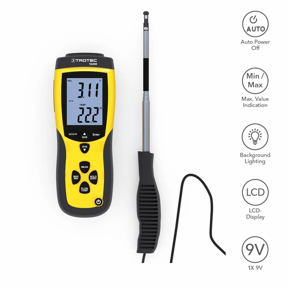 TROTEC TA300 Anemometro Sonda dritta con certificato di calibrazione