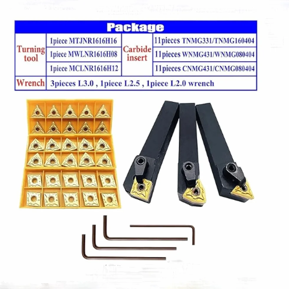 5/8" 36 pezzi per tornitura esterna per tornio CNC indicizzabile, abito MTJNR1616H16 + MWLNR1616H08 + MCLNR1616H12 con TNMG 331,WNMG431,CNMG431 Inserti di tornitura in metallo duro.