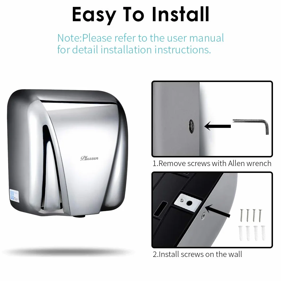 Asciugamani Elettrico Automatico 1800W Asciugatura Rapida 7-10 Secondi Acciaio Inox