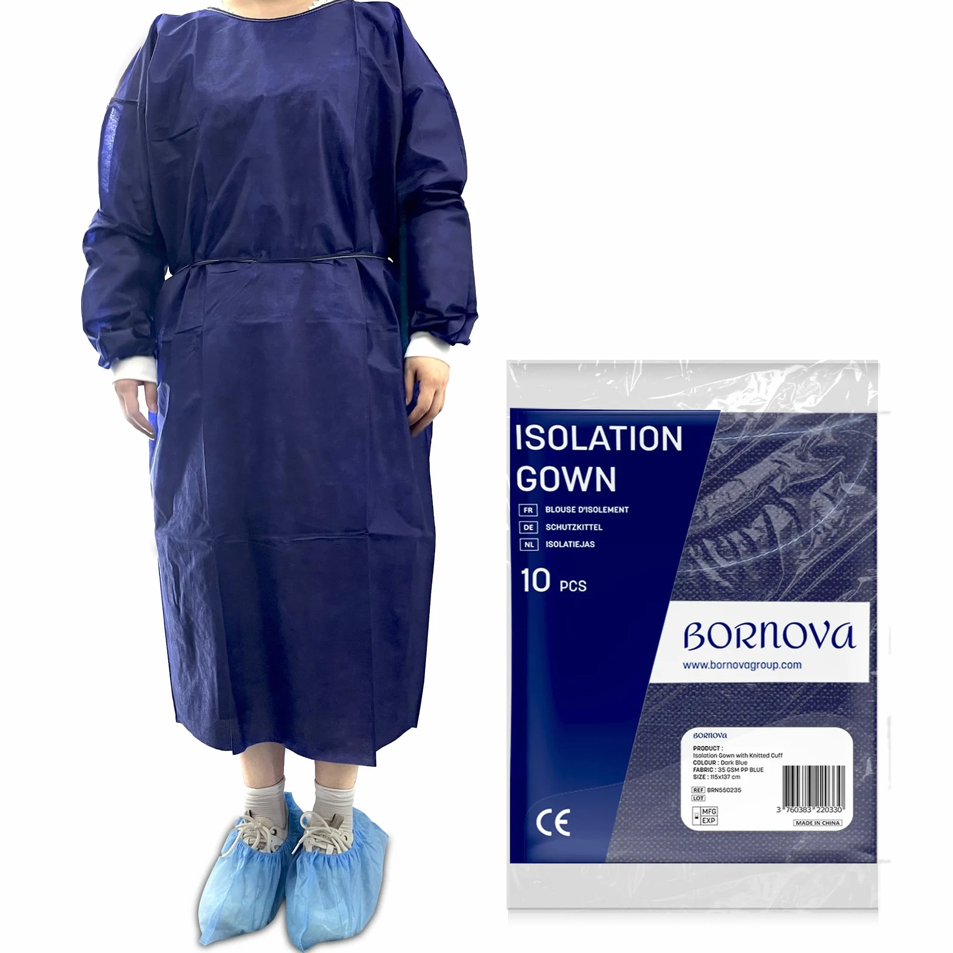 BORNOVA Coperta medica usa e getta – Camicetta isolante, protezione paziente ospedaliera, in PP, misura universale, qualità professionale, confortevole, blu scuro non trasparente (35 gsm) (50)