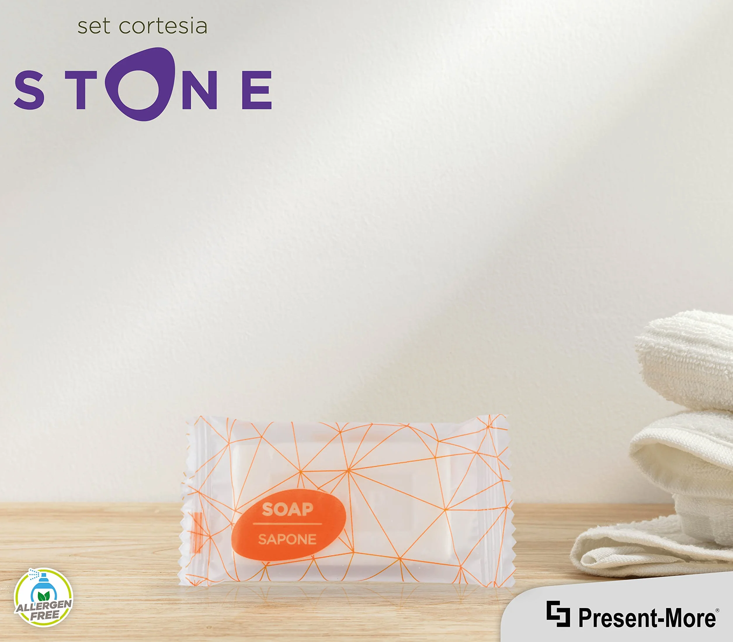 PRESENT-MORE - Saponette Hotel 12gr Stone - Confezione da 250 Pezzi - Saponetta Mani Senza Allergeni - Fragranza Relaxing - Ideale per Hotel e B&B