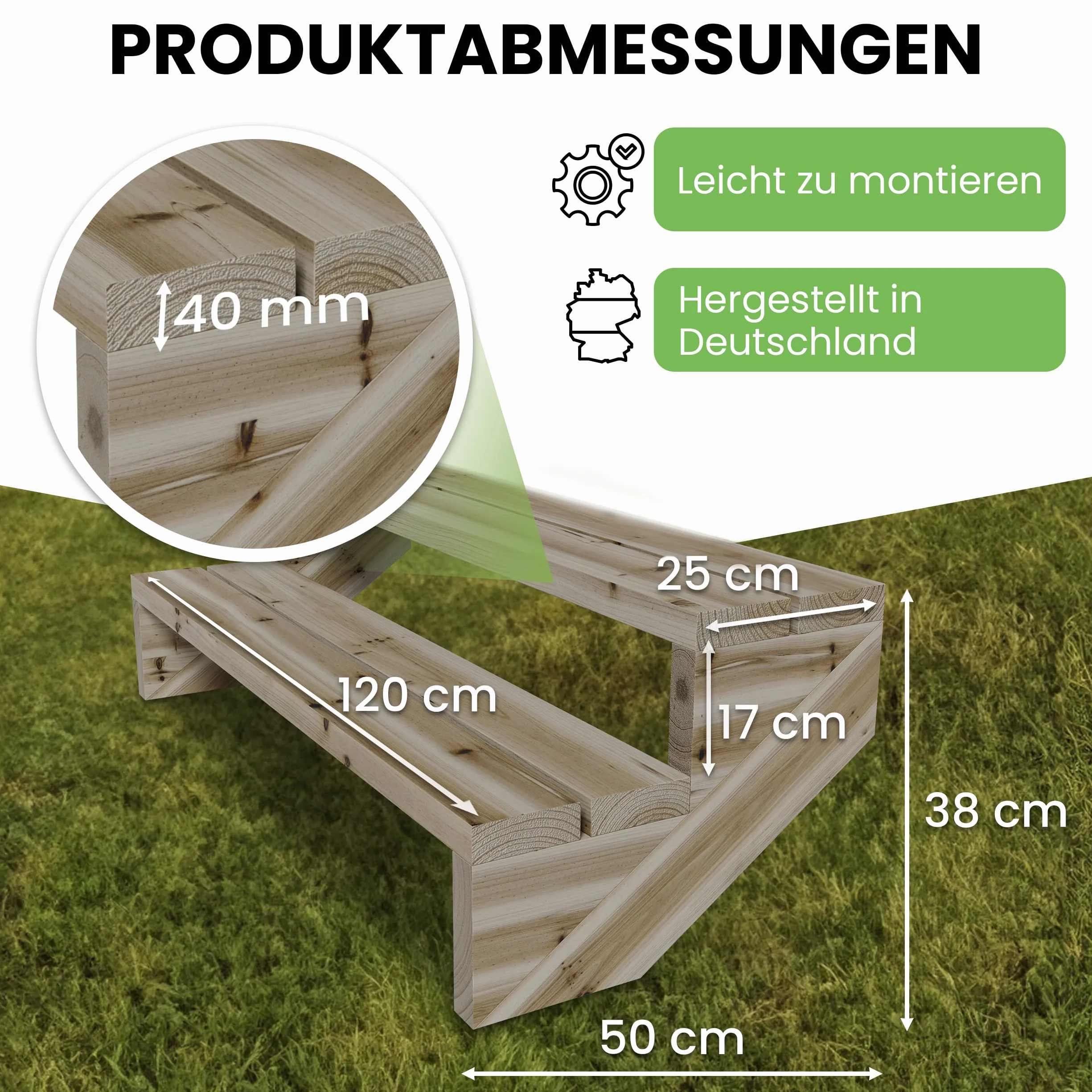 Gartenwelt Riegelsberger Scala per terrazze 120 cm 2 gradini altezza piano 38 cm legno massello di pino impregnato autoclave