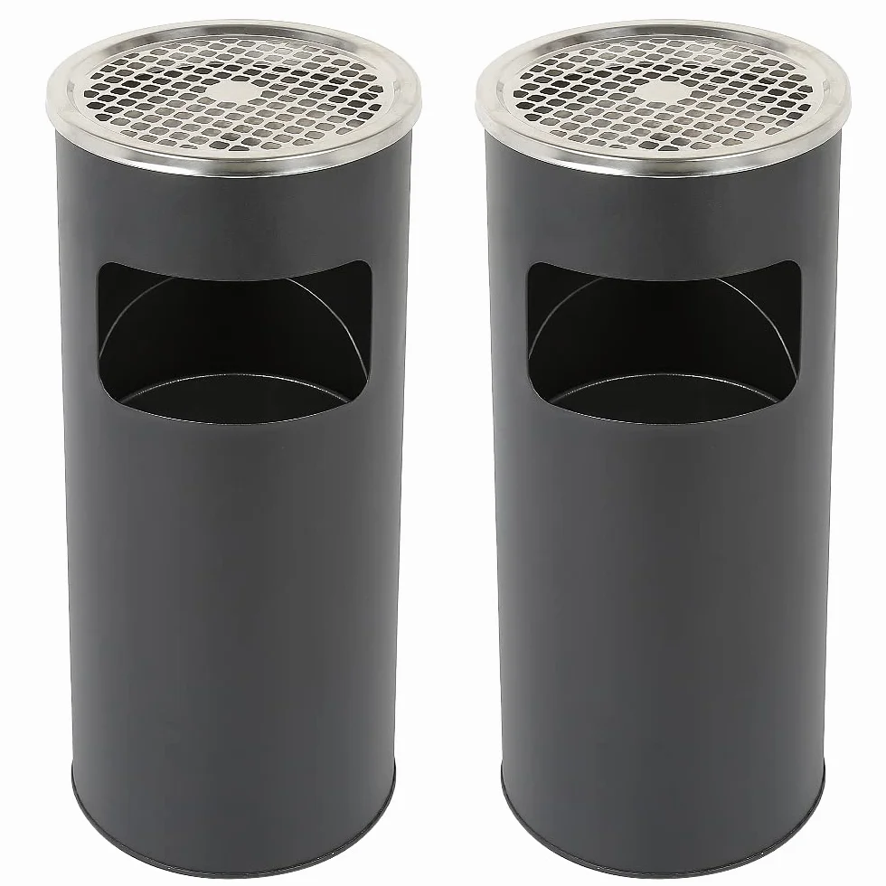 Set di 2 bidoni della spazzatura da 30 litri con posacenere posacenere per esterni, in acciaio inox, diametro 25 x 60 cm (nero)