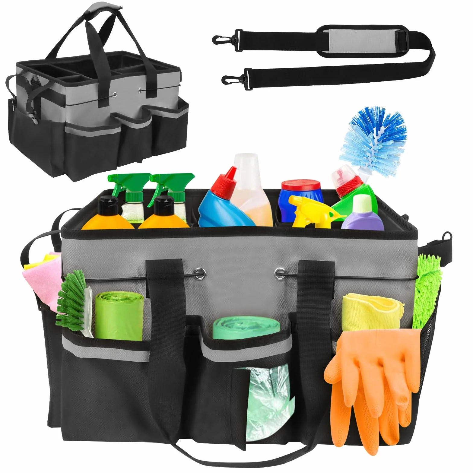Borsa Portaoggetti per Attrezzi da Giardinaggio con Manico e 5 Divisori, Contenitore Organizer per Pulizia