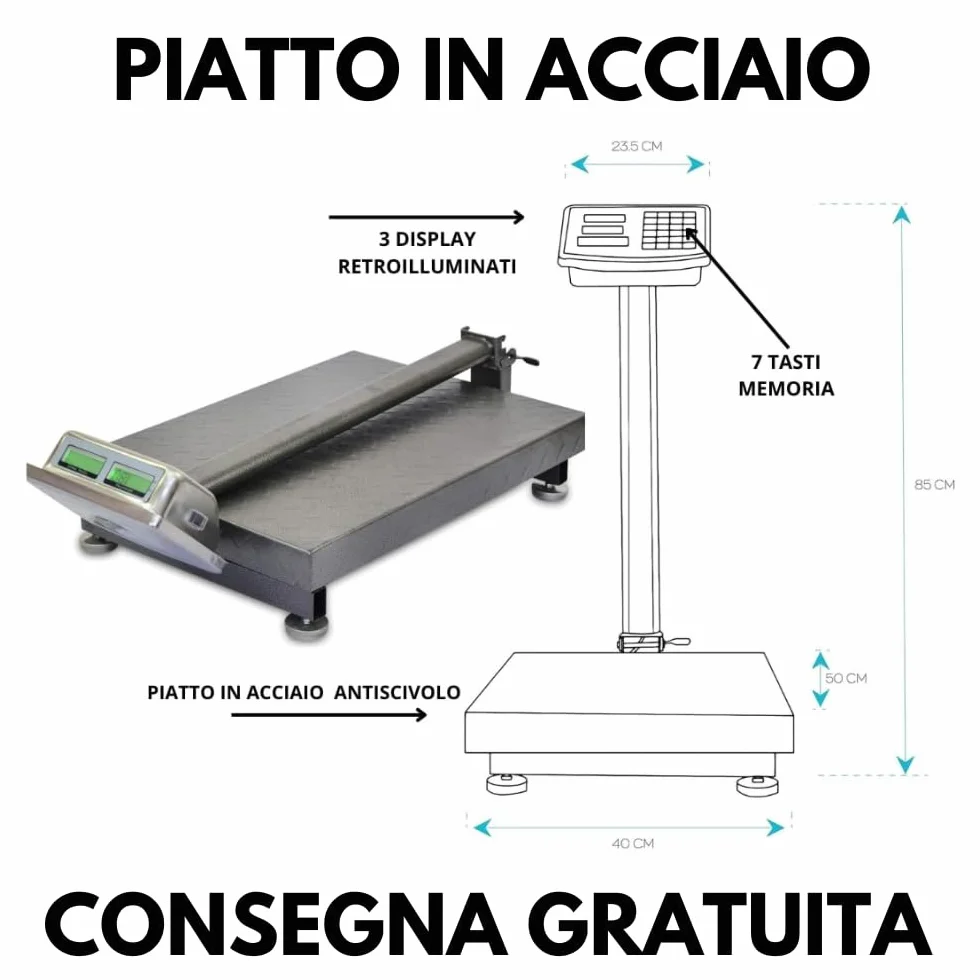 Bilancia Professionale Digitale 300kg con Display Ricaricabile