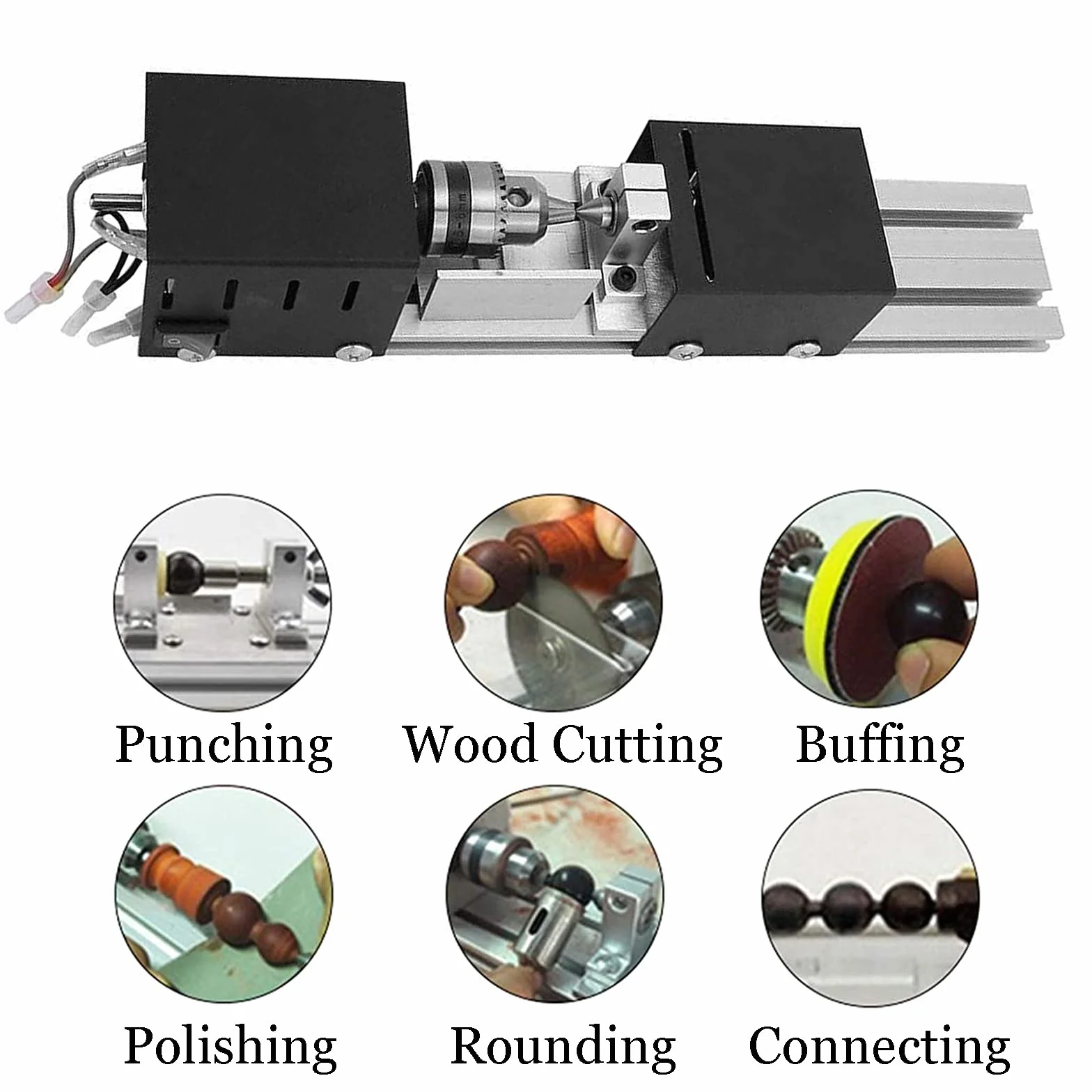 200W Mini Tornio Per Legno, Mini Tornio Per Metallo Mini Fai-Da-Te Tornio Per Legno Rettifica Lucidatura Utensile Per Trapano Mini Tornio A Velocità Variabile Tornio Parallelo (EU Plug)