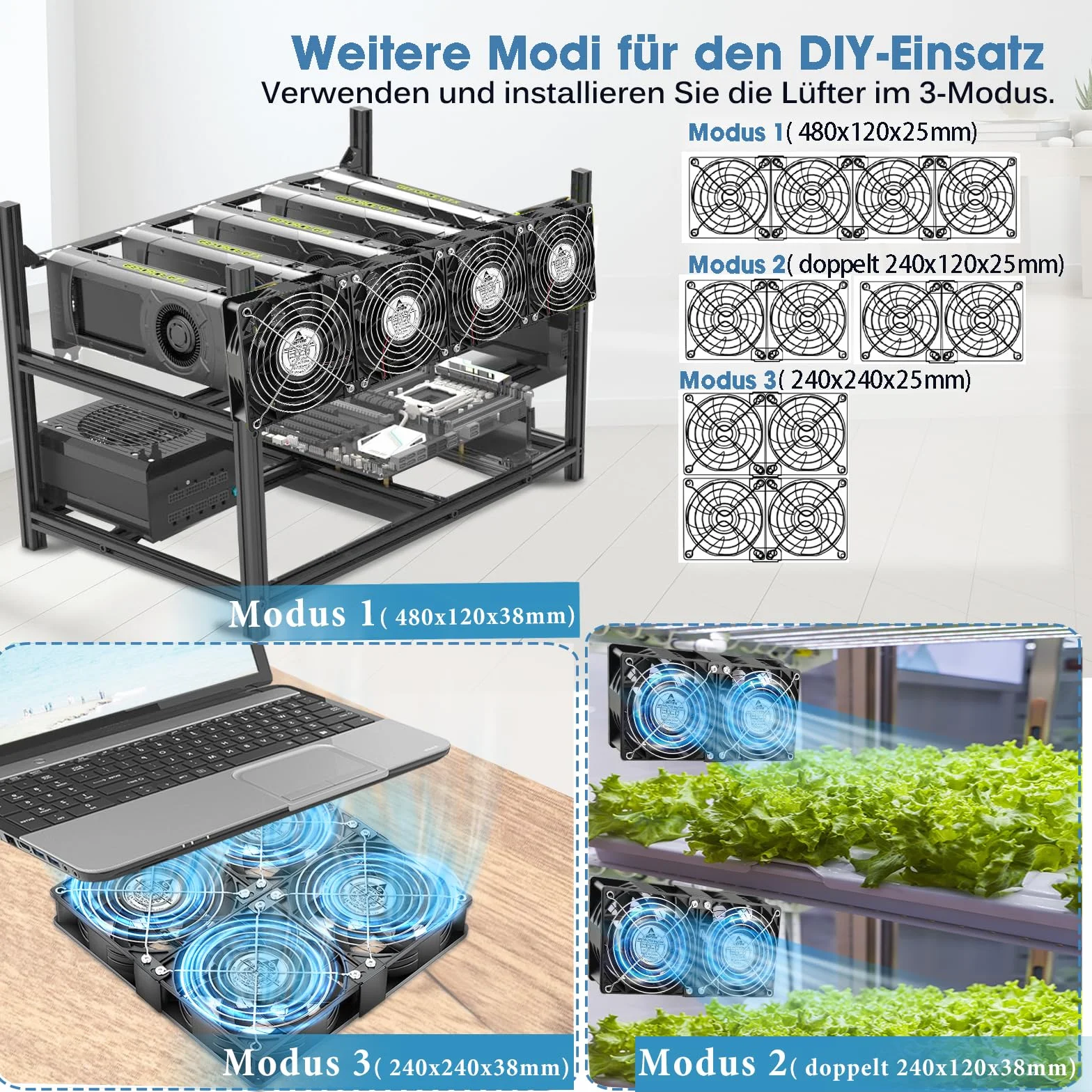 GDSTIME 4 ventole da 120 mm, 230 V, grande flusso d'aria 120 mm x 38 mm, ventola 220 V AC con spina AC 4 V – 12 V, velocità regolabile per armadio server garage