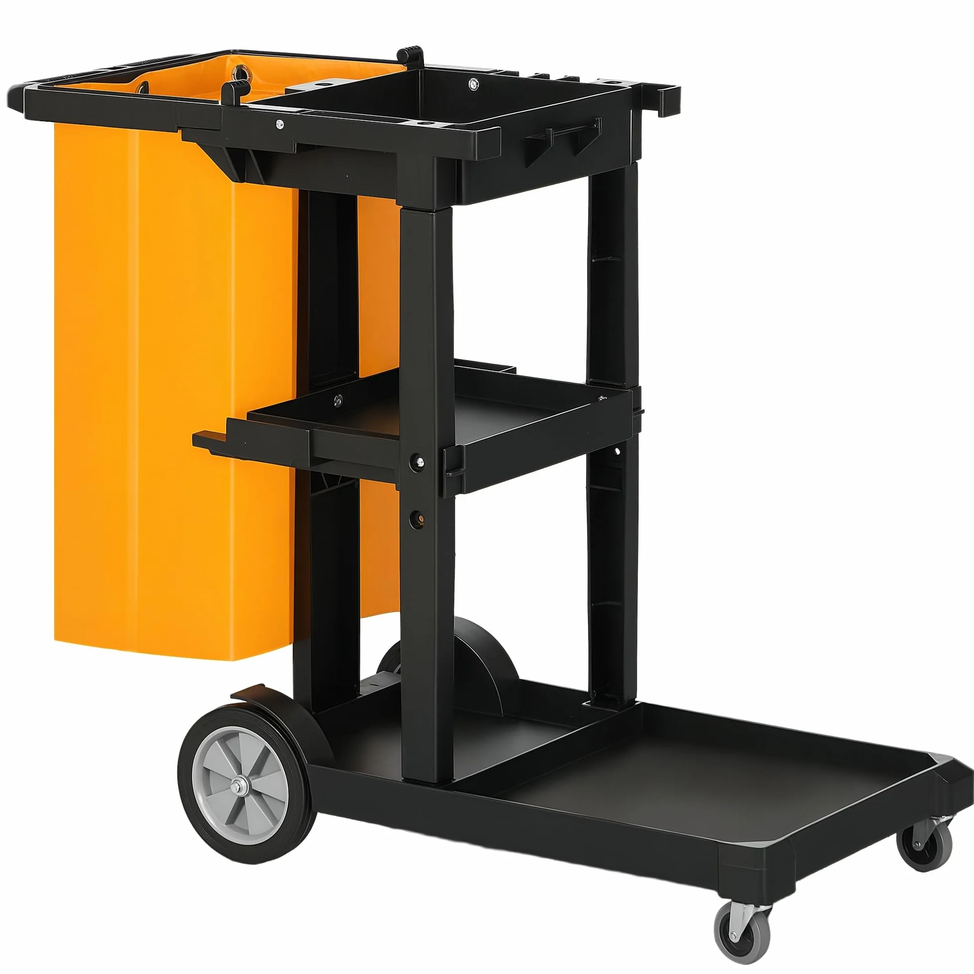 HOMCOM Carrello Pulizie Professionale 3 Ripiani con Ganci, 100L, 121x50.5x96.5 cm, Nero