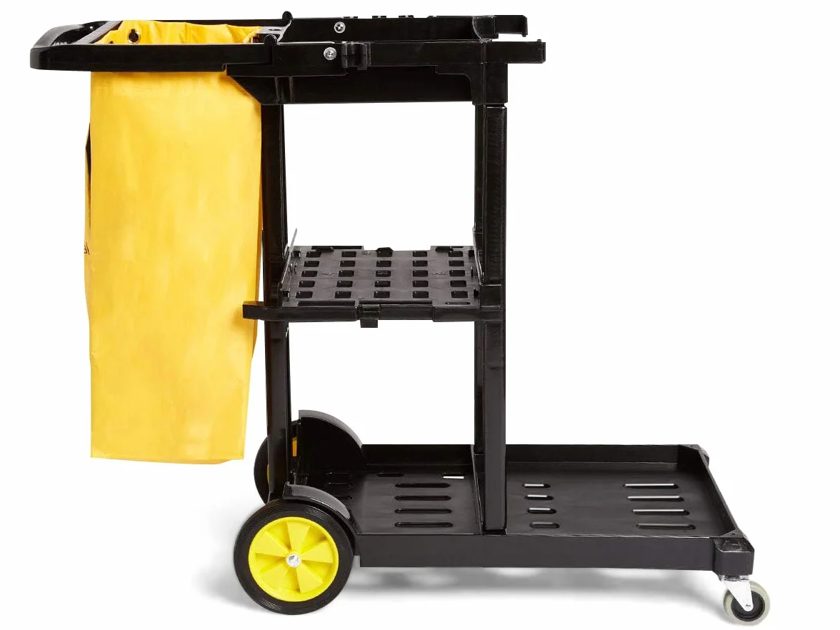 Amazon Basics Carrello per pulizia 2 Ripiani Bianco con Sacco con Zip
