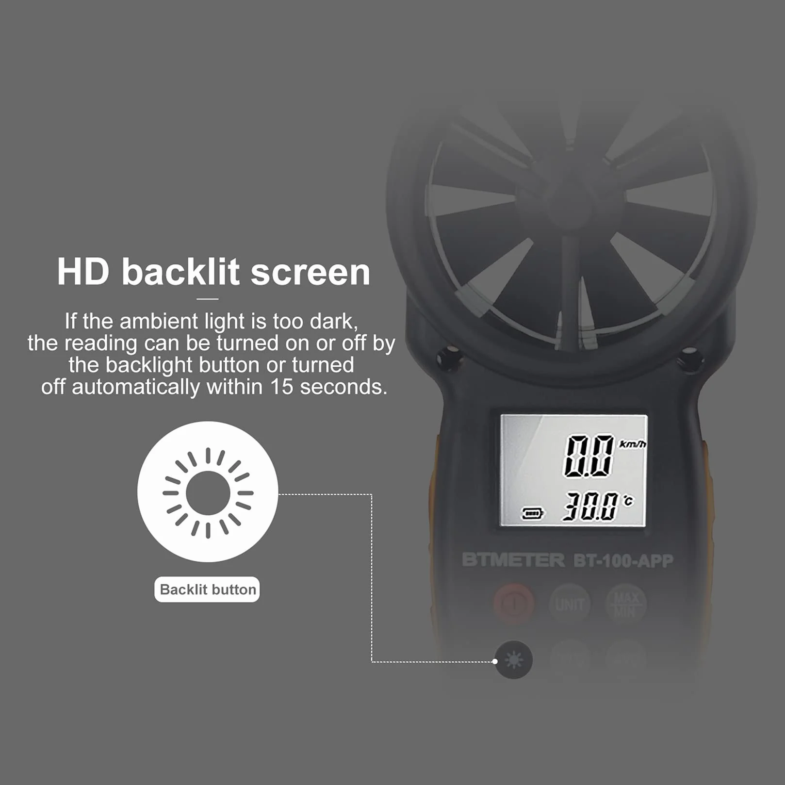 BTMETER Anemometro digitale senza fili Bluetooth velocità vento temperatura BT-100APP
