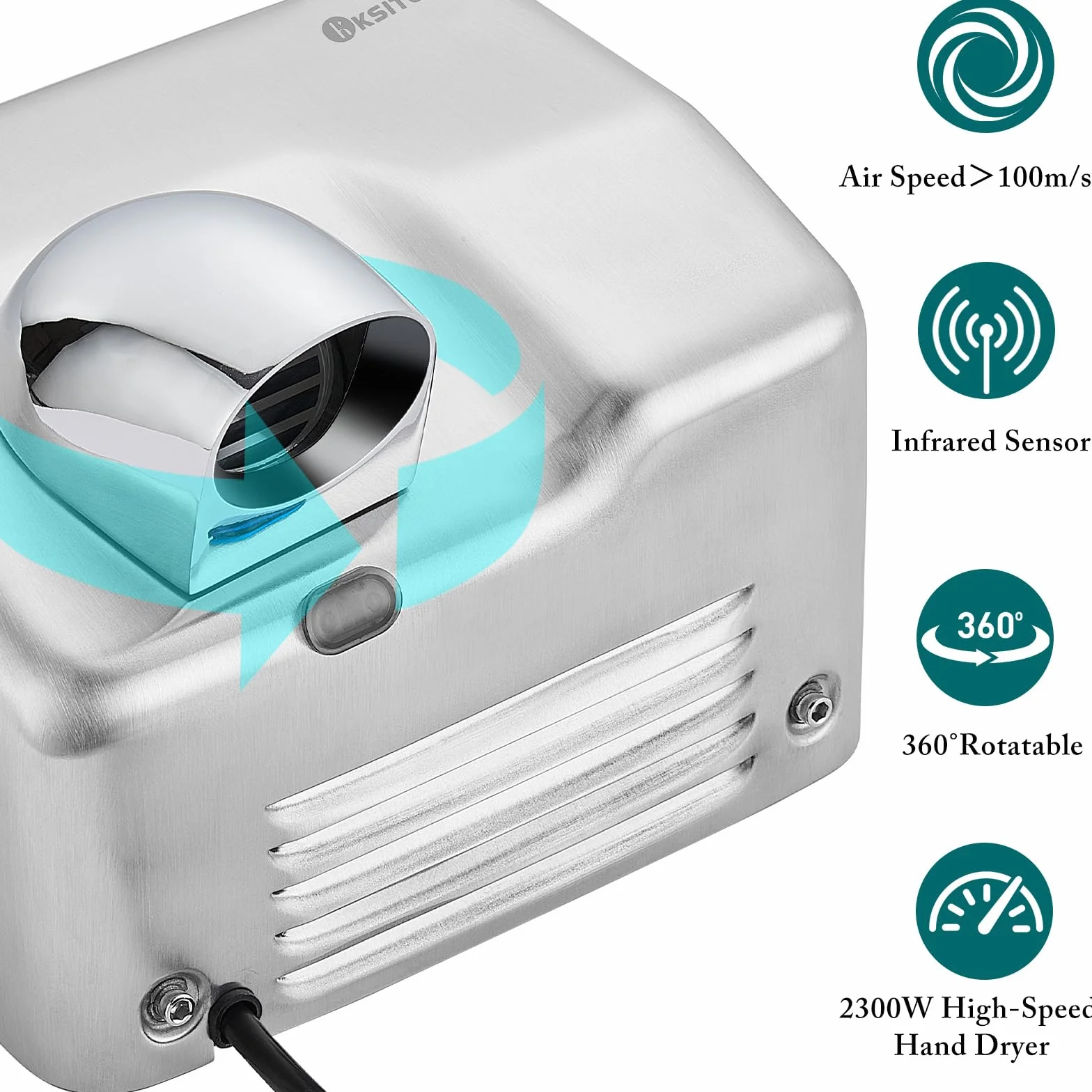 Seche Main Electrique Commerciale 2300 W Acciaio Inossidabile Parete