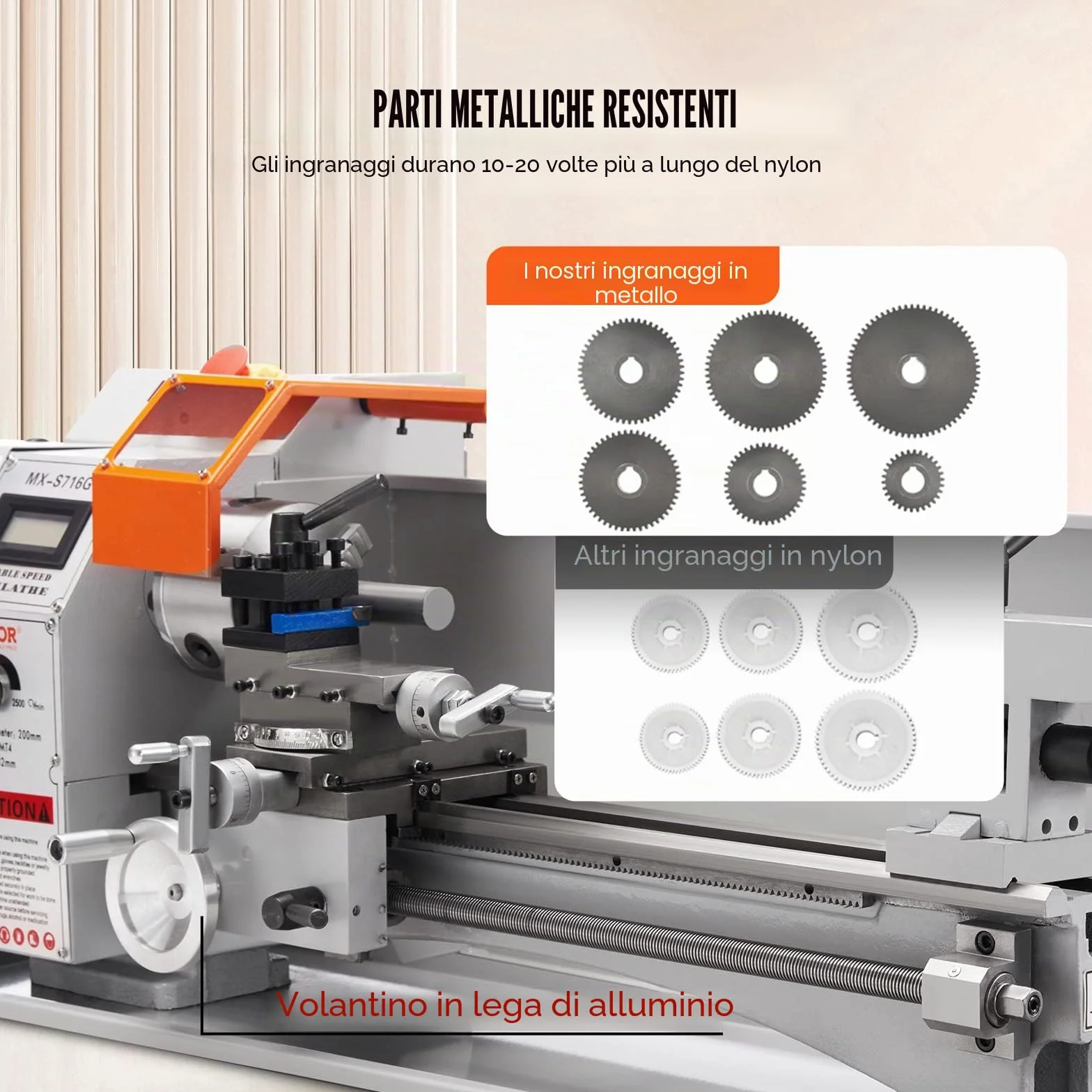 VEVOR Mini Tornio da Banco per Metallo Motore 800W in Ghisa HT200 Velocità tra 150-2500 giri/min Variazione Costante, Mini Tornio per Metalli 80 x 34 x 36 cm Cono Mandrino MT5 Diametro Mandrino 100mm