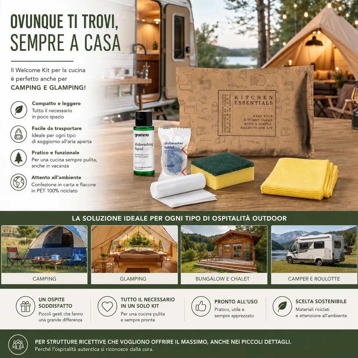 AURA LUXURY COLLECTION Welcome Kit Cortesia Cucina – Set Benvenuto per Ospiti con Detergente Piatti, Pastiglia Lavastoviglie, Spugna, Panno e Sacchetto Rifiuti – Ideale per Case Vacanza e B&B (20)