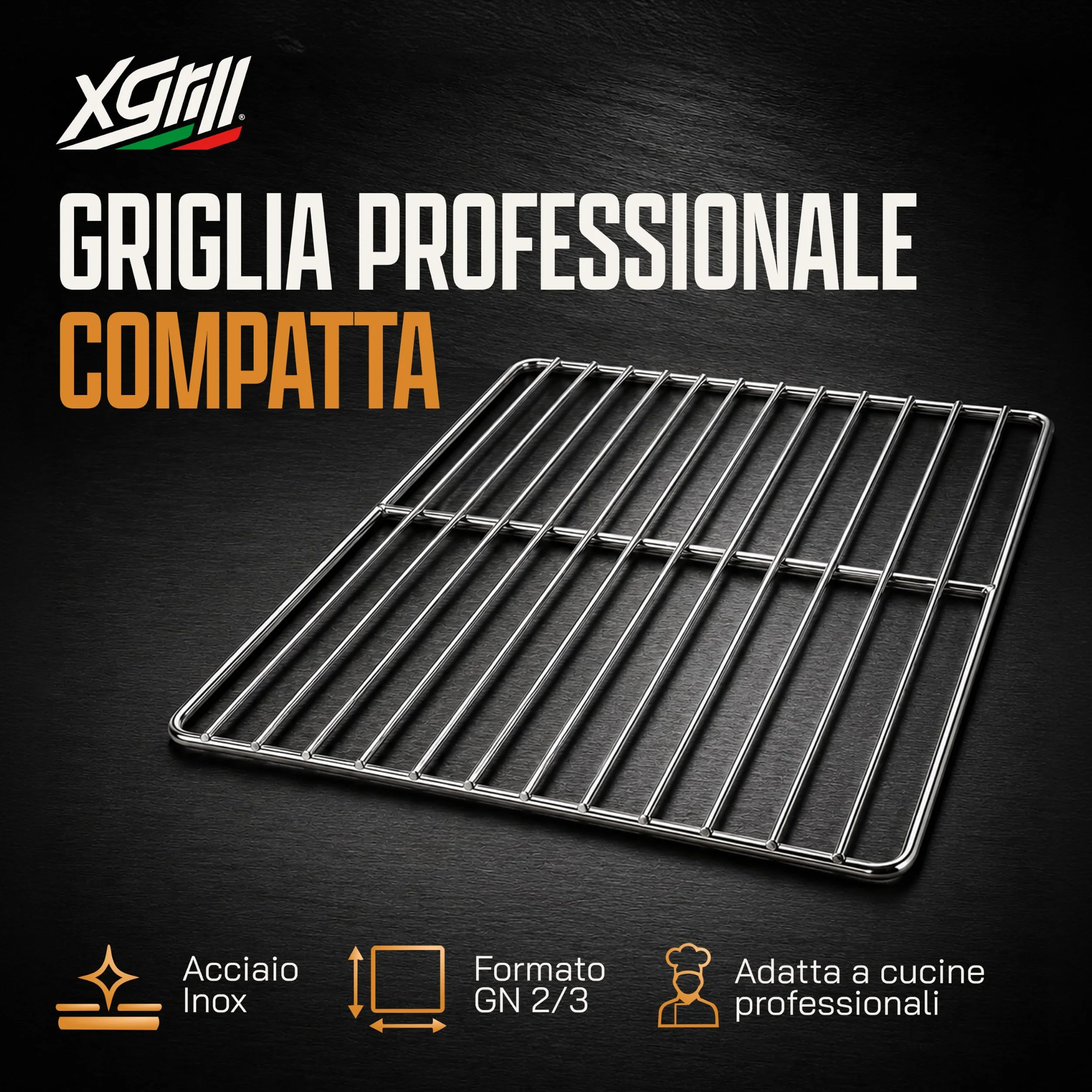 Griglia Professionale Compatta 32,5x35,4 cm in Acciaio Inox per Forno, Frigorifero e Abbattitore | Formato GN 2/3 | Made in Italy