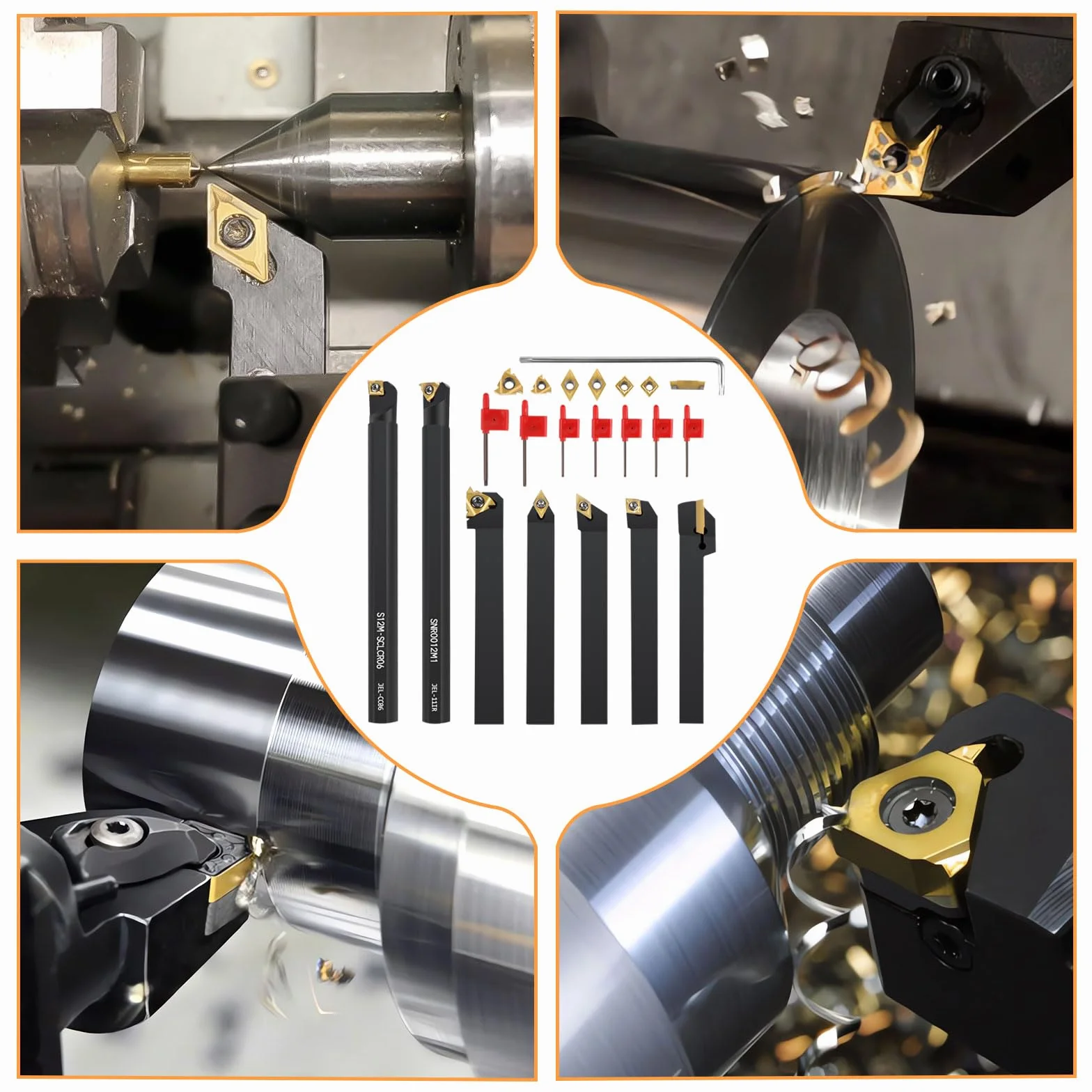 SWAWIS 21 Pezzi 12mm Tornio Turning Tool Set, Utensili per Tornio Kit con Inserti Orientabili in Carburo per Troncatura Finitura della Superficie del Pezzo