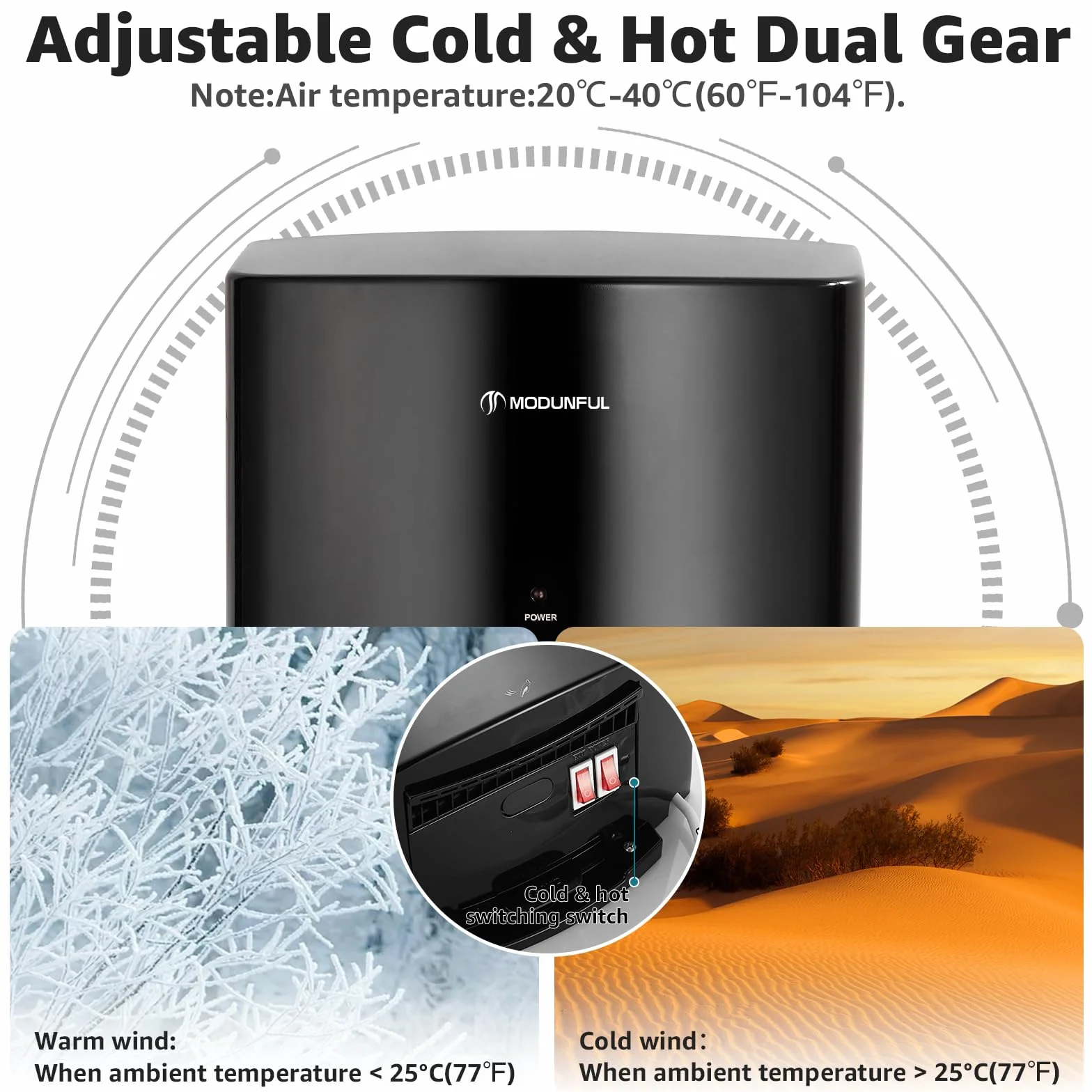 modunful Asciugamani Elettrico Compatto 1200W 220-240V Czarny