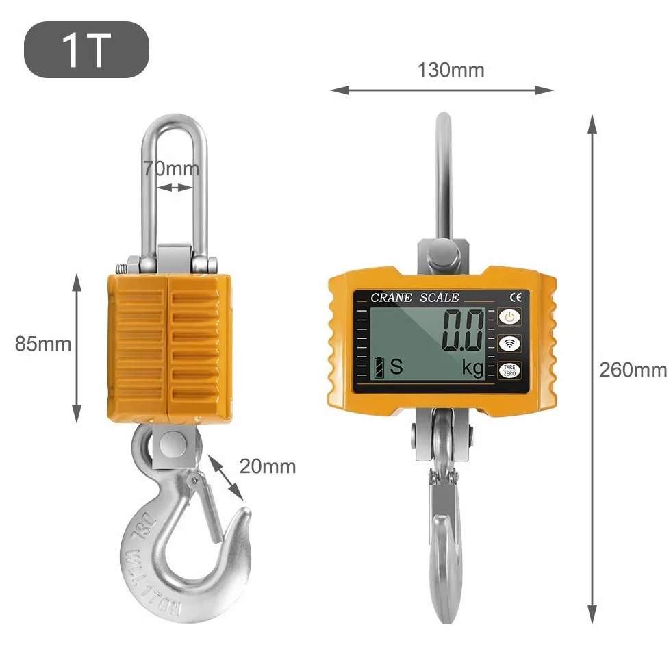 Pesante Bilancia Industriale 1000kg/2200lbs per Gru Digitale con Telecomando 1T