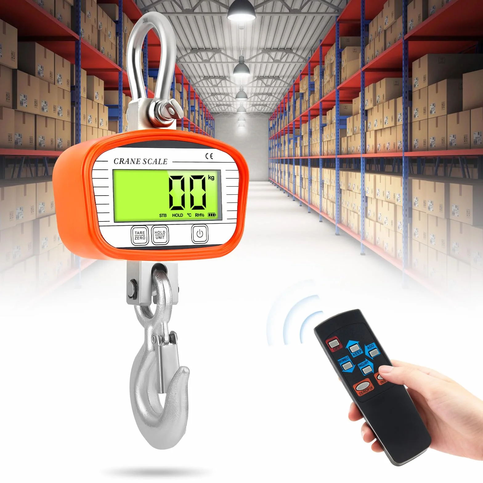 Bilancia sospesa 2000kg/4400lbs con telecomando elettronica per gru digitale LCD arancione