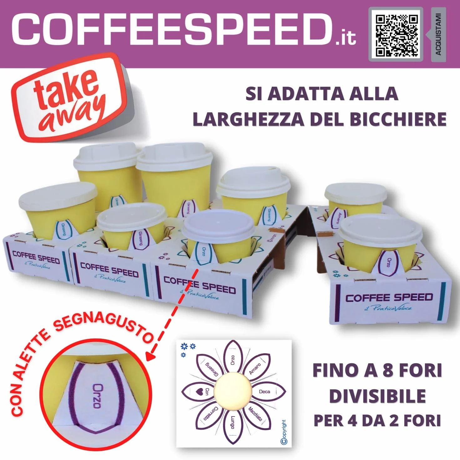 Coffeespeed il porta caffè trasportino da bar per cappuccini e caffè da asporto take away monouso