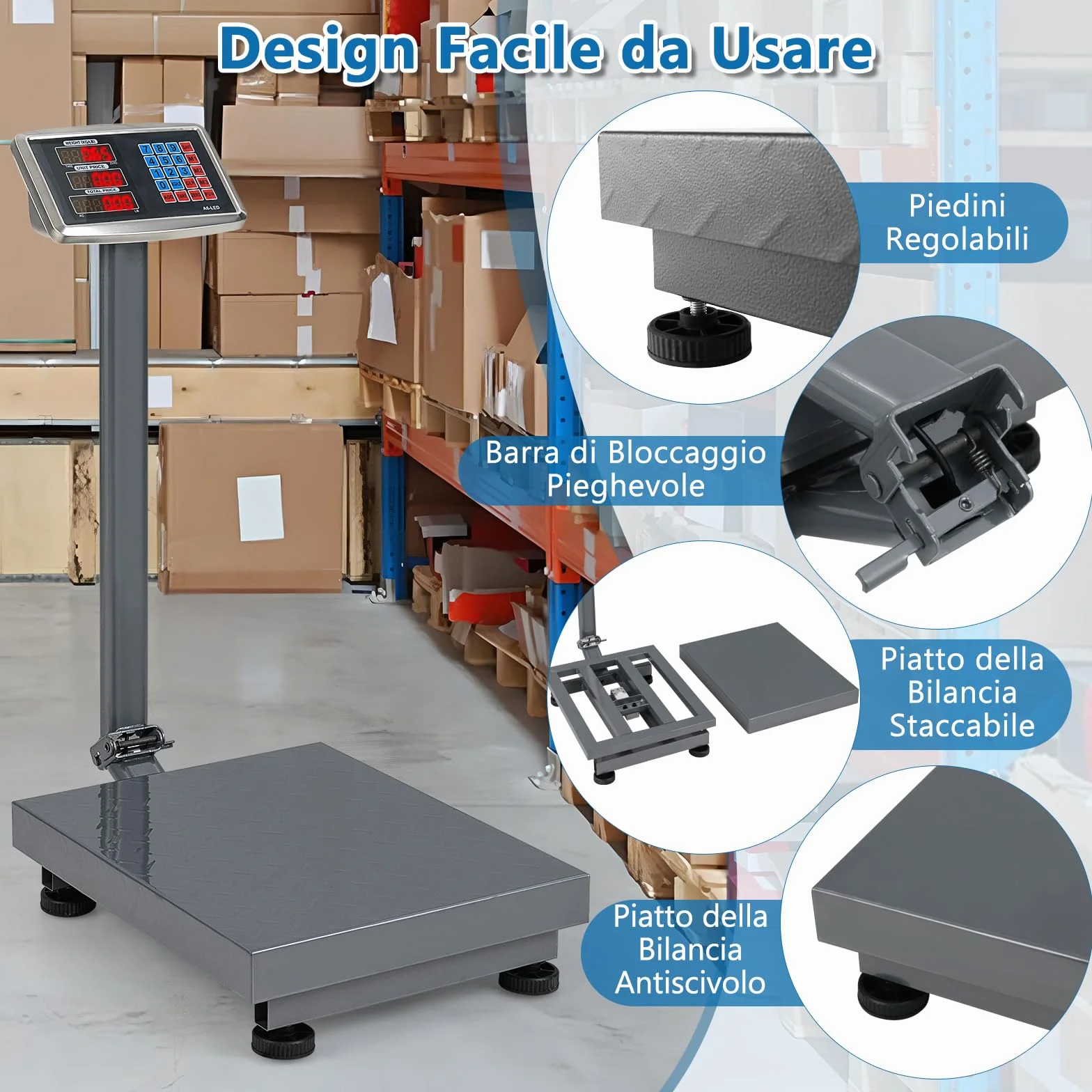 RELAX4IFE Bilancia Digitale Elettronica 300 Kg, Bilancia Professionale per Negozio Azienda Fabbrica (Argento)