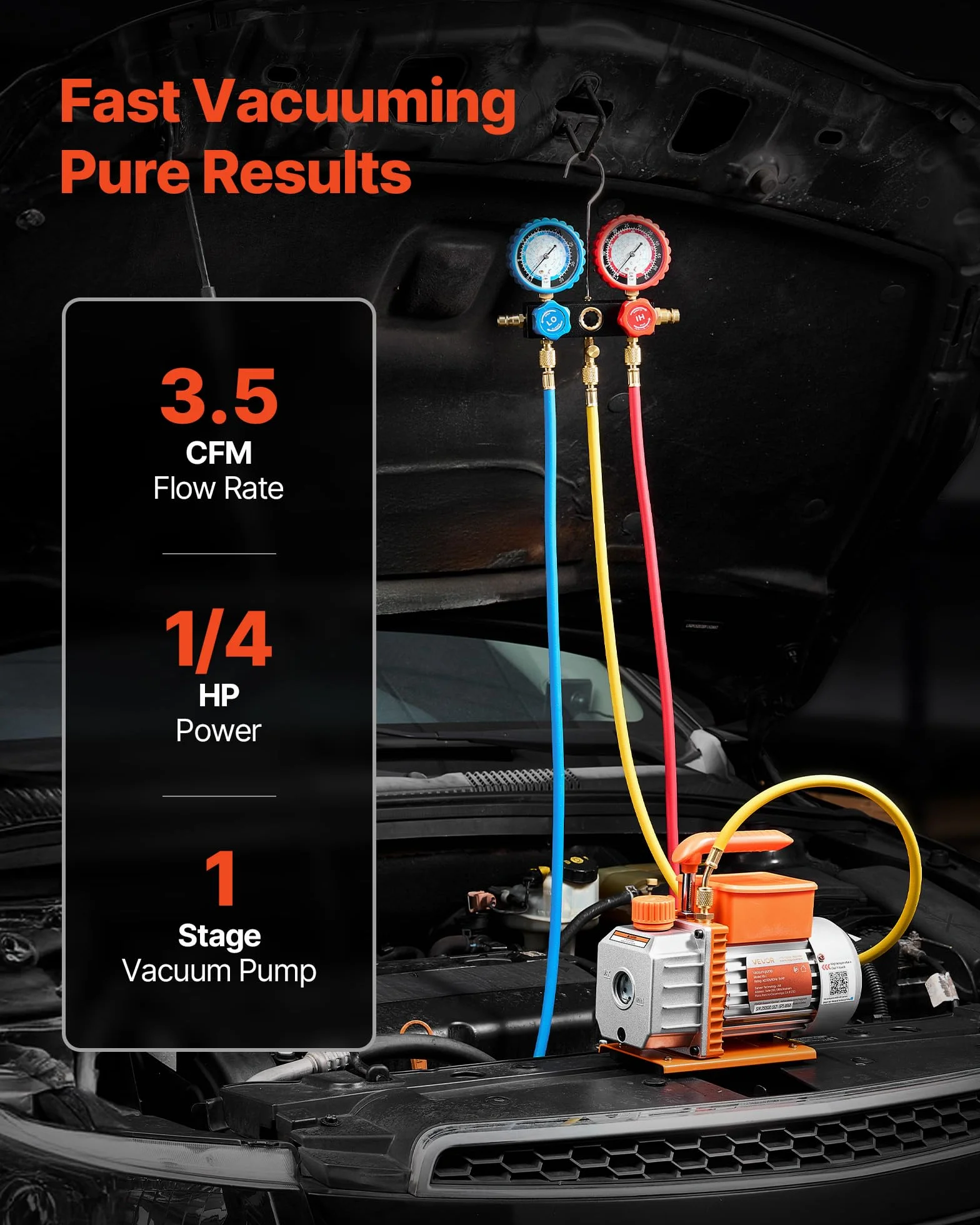 VEVOR Kit Pompa per Vuoto Manometro da 3,5 CFM 99 L/min, Pompa per Vuoto a Palette Rotanti Monostadio per Aria Condizionata con Borsa per Trasporto, Compatibile con R134a, R22, R410a, R1234YF, R32