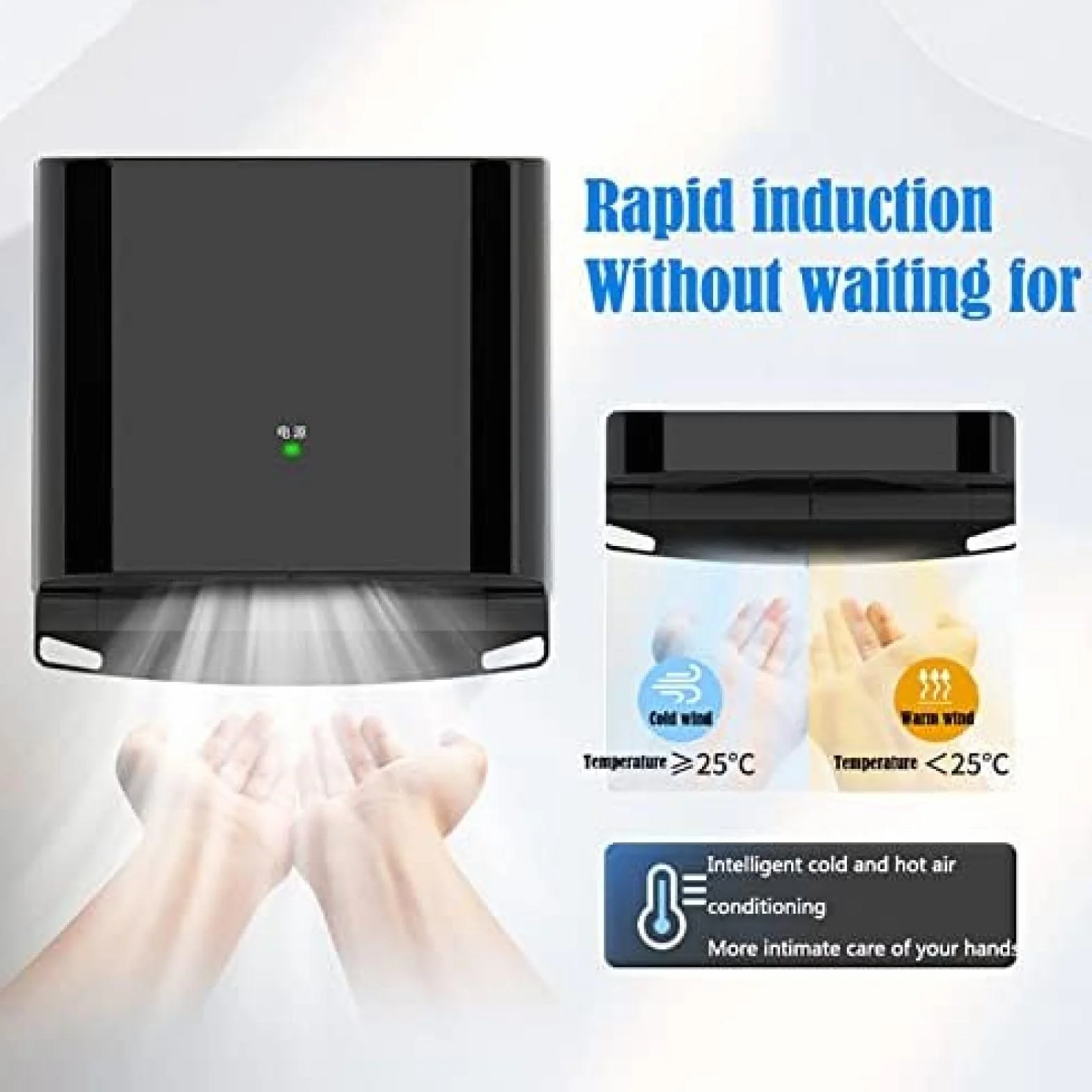 Asciugamani Automatico a Induzione 1250W 80 M/s Asciugamani Elettrico da Bagno Caldo Freddo Regolabili Oro