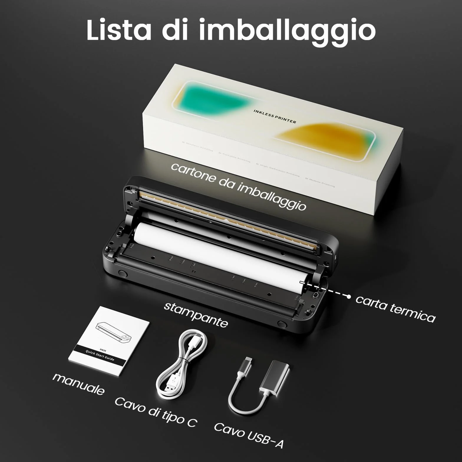 TATTMUSE Stampante Portatile A4, Stampante Termica Wireless Bluetooth per iPhone/PC/Contratti
