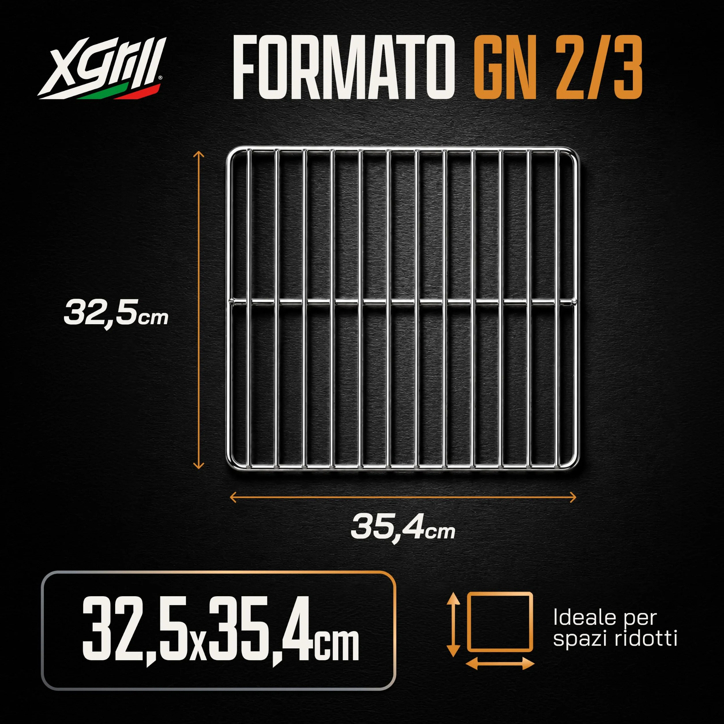 Griglia Professionale Compatta 32,5x35,4 cm in Acciaio Inox per Forno, Frigorifero e Abbattitore | Formato GN 2/3 | Made in Italy