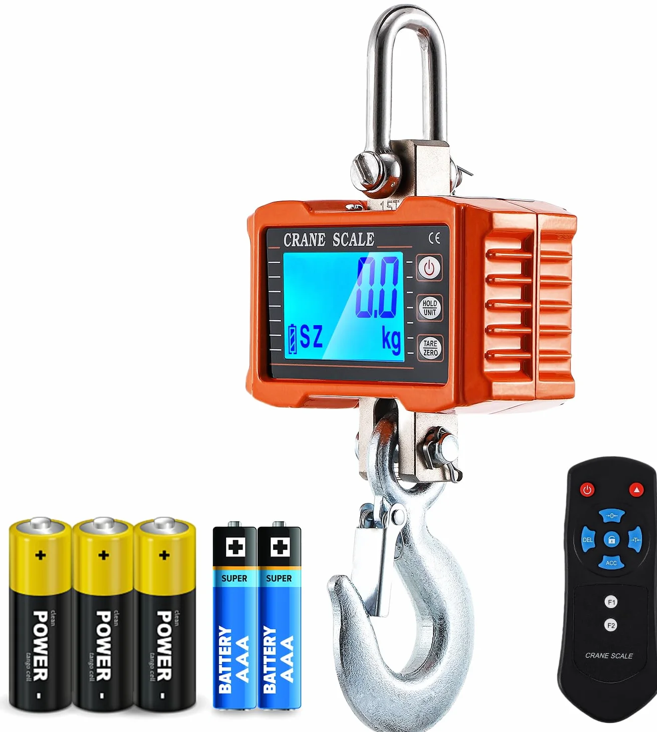 CGOLDENWALL Bilancia per Gru 2000kg, Industriale Sospesa a Gancio con Display LCD Retroilluminato