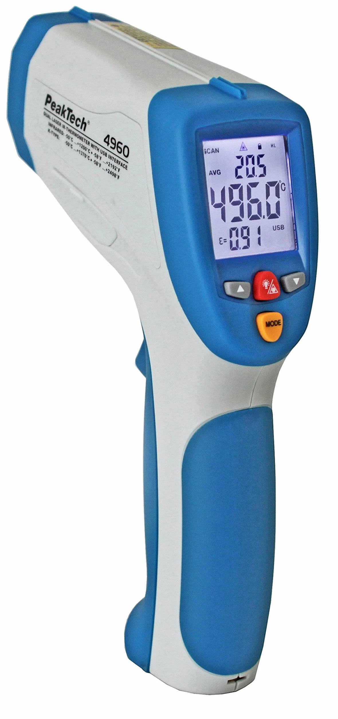 PeakTech termometro a infrarossi data logger -50°C 1200°C USB Dual Laser P 4960