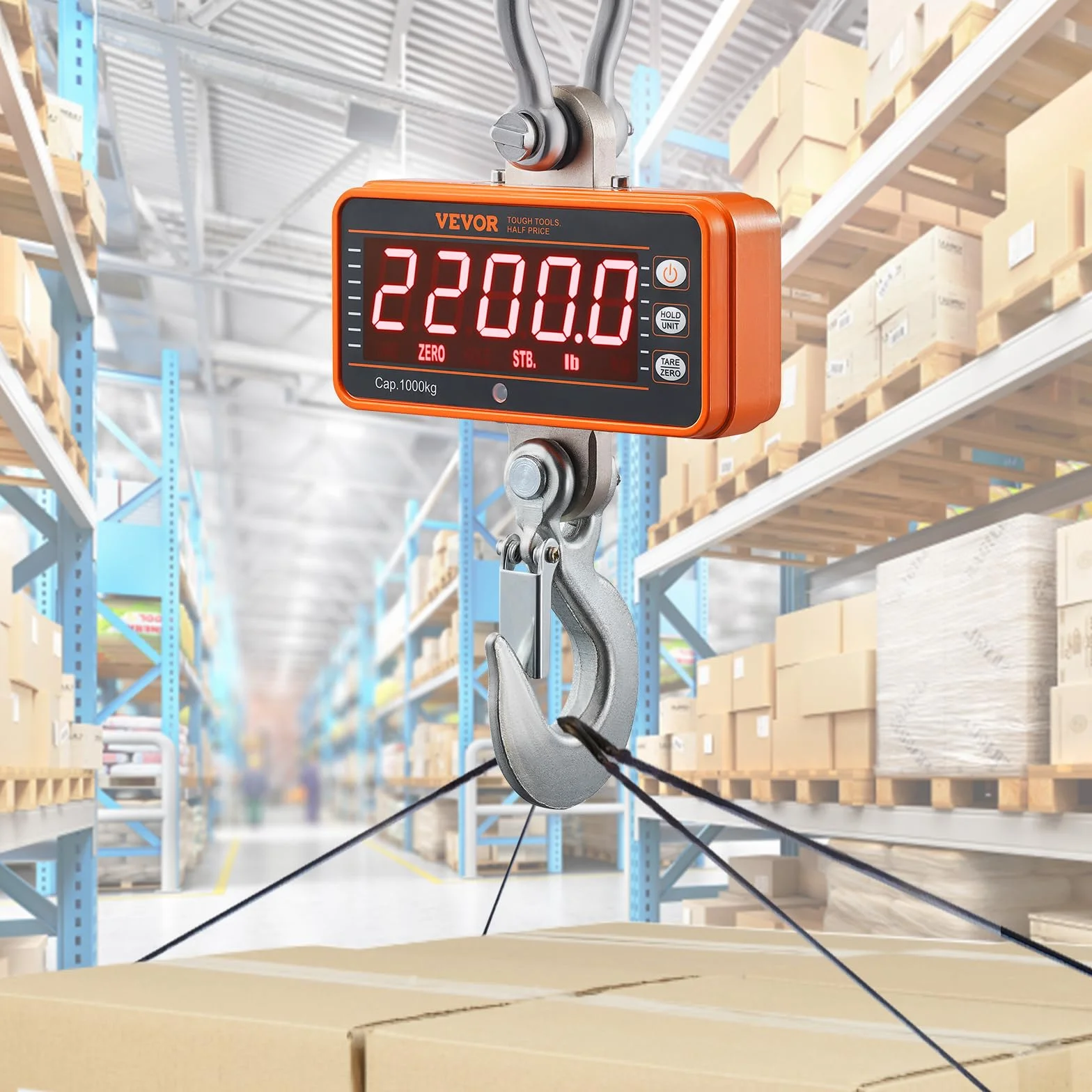 VEVOR Bilancia Industriale da Gru Carico Max. 1000 kg Bilancia Digitale da Gru con Telecomando Alloggiamento in Alluminio Fuso Display a LED ad Alta Precisione, Bilancia Digitale per Carichi Pesanti