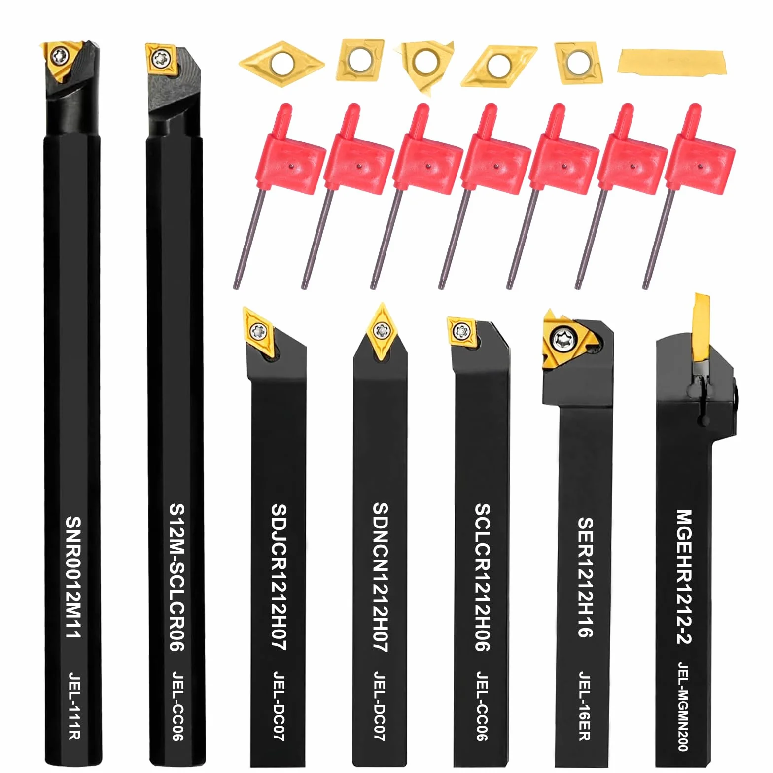 21 Pezzi Utensili Tornio per Metallo Tornio Turning Tool Multifunzione Duro Inserti Titolari Bar Alesatore con Chiavi per Supporto dell'Utensile con Inserti in Carburo (12 MM)