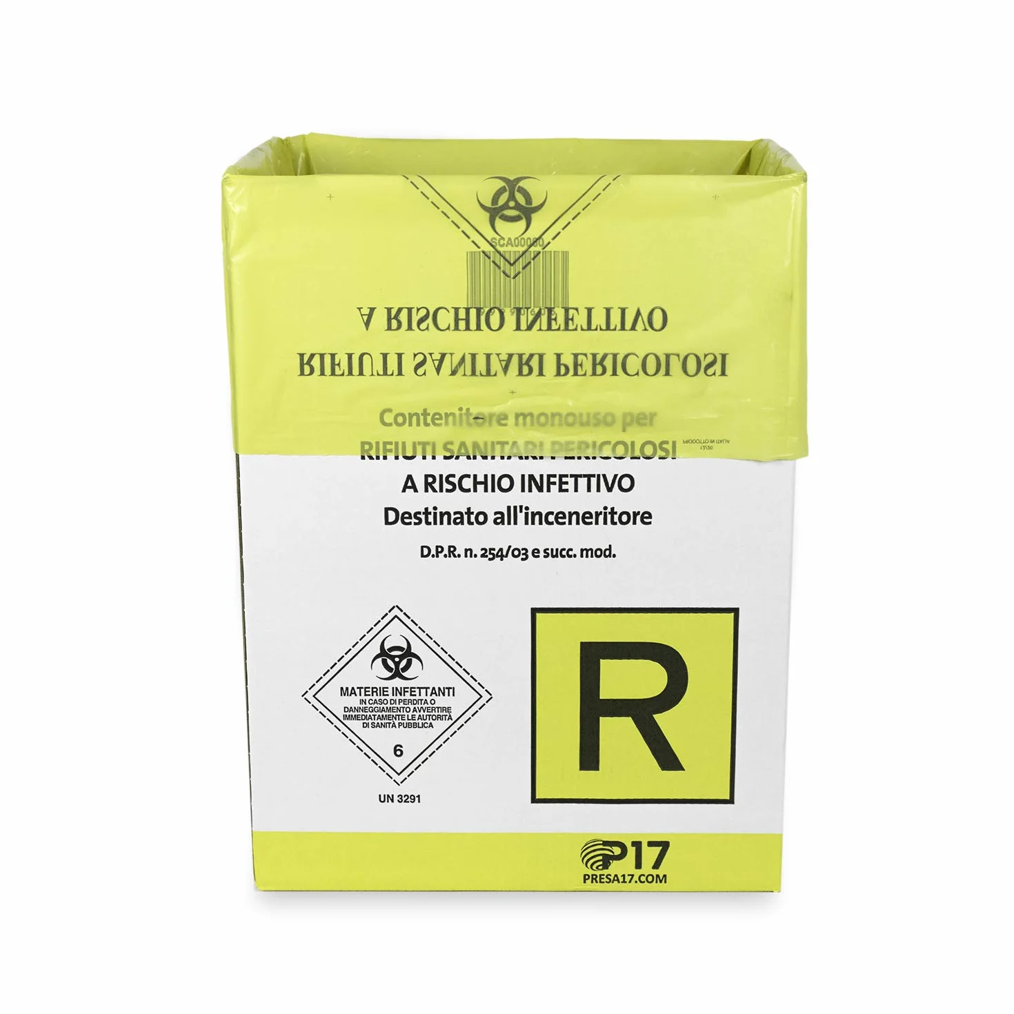 P17 | SET 10 Portarifiuti medicali | 60 L | Contenitore monouso per rifiuti Sanitari pericolosi a Rischio infettivo | Contenitore per dispositivi Medici, garze e rifiuti medicali
