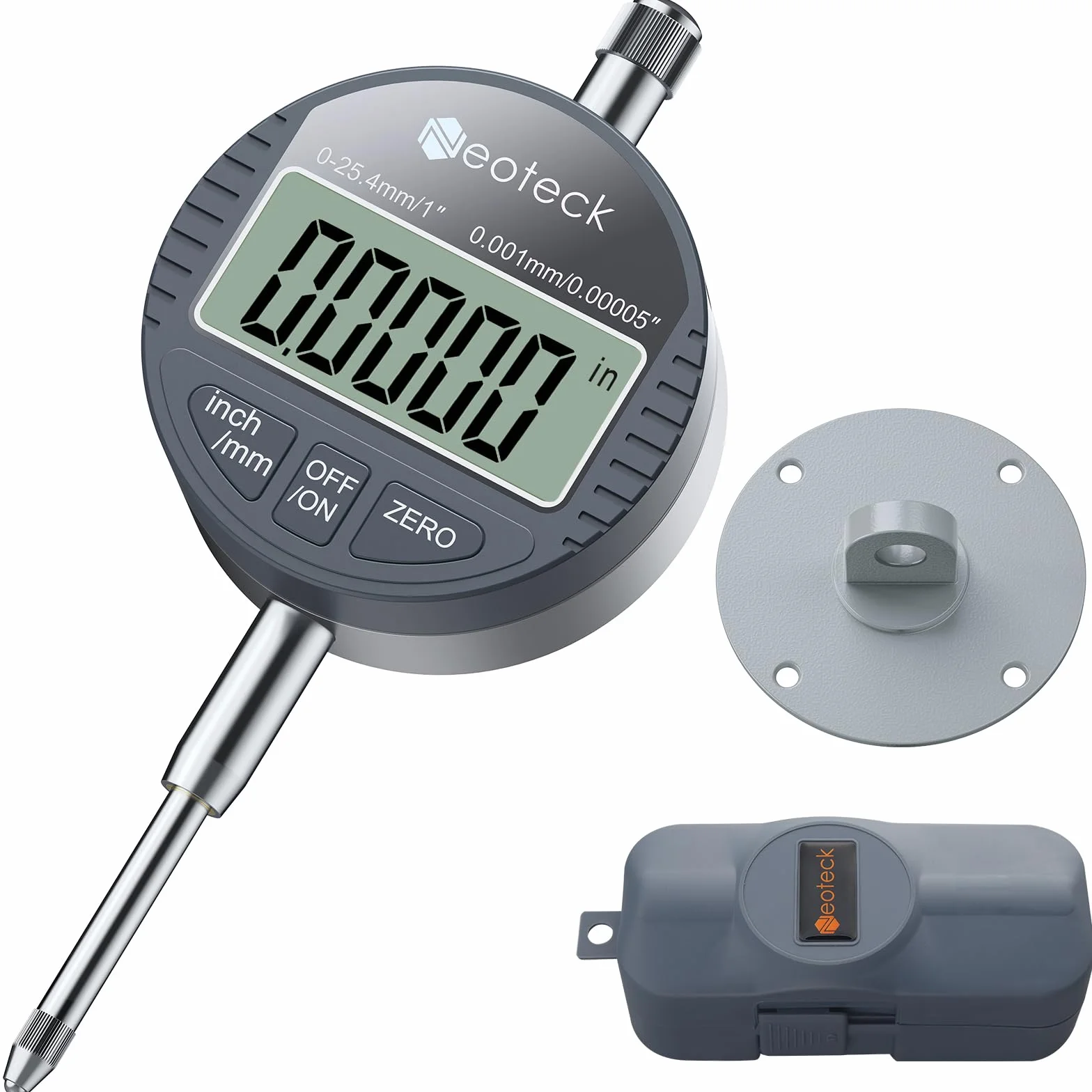 Neoteck Comparatore Digitale Millesimale 0–25.4mm – Indicatore di Precisione 0.001mm con Display LCD, Funzione Zero, Comparatore Millesimale con Conversione mm/pollici per CNC Tornio Officina