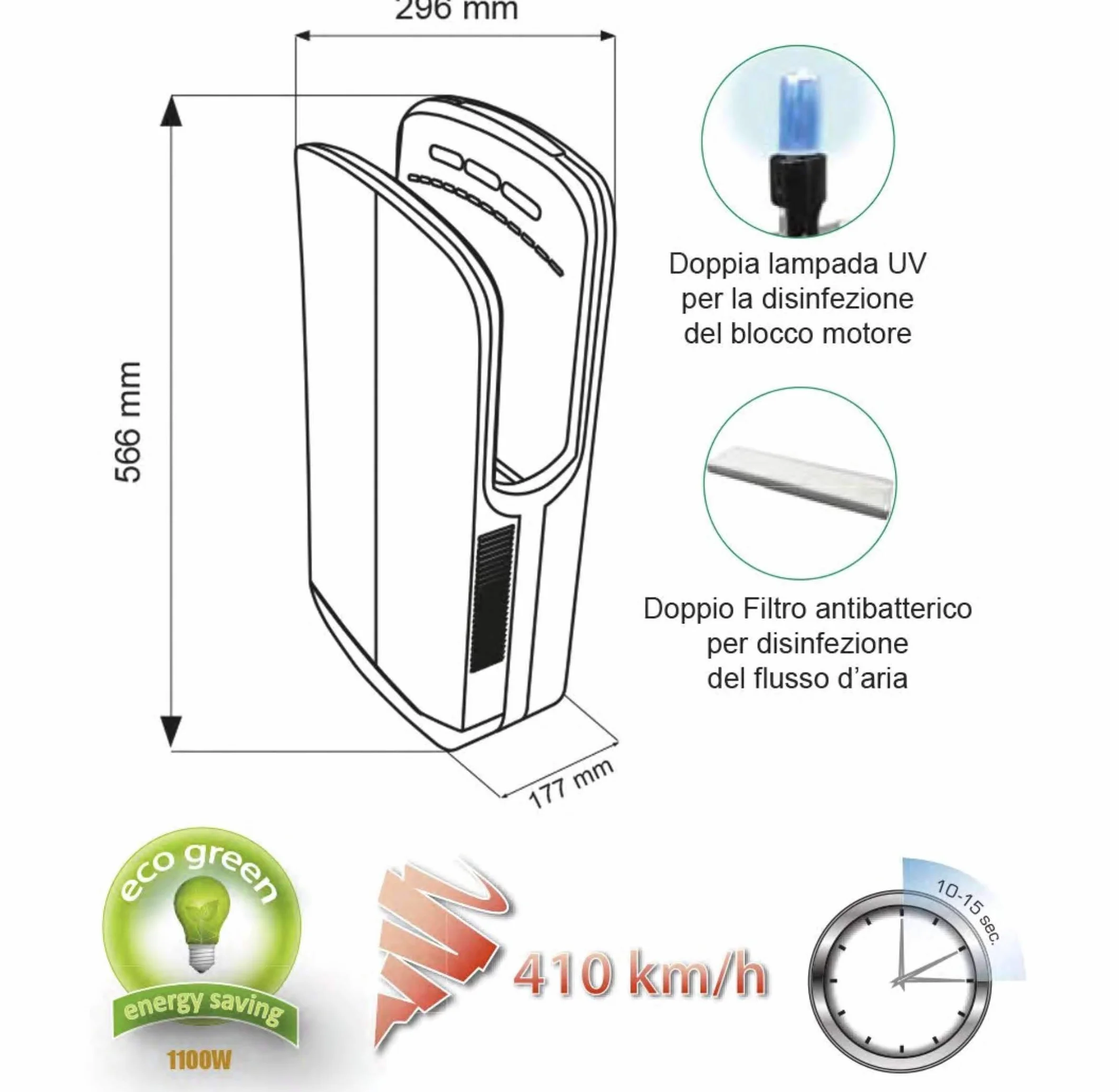 Vama Asciugamani Elettrico 1450W X Dry Compact BF ABS Bianco