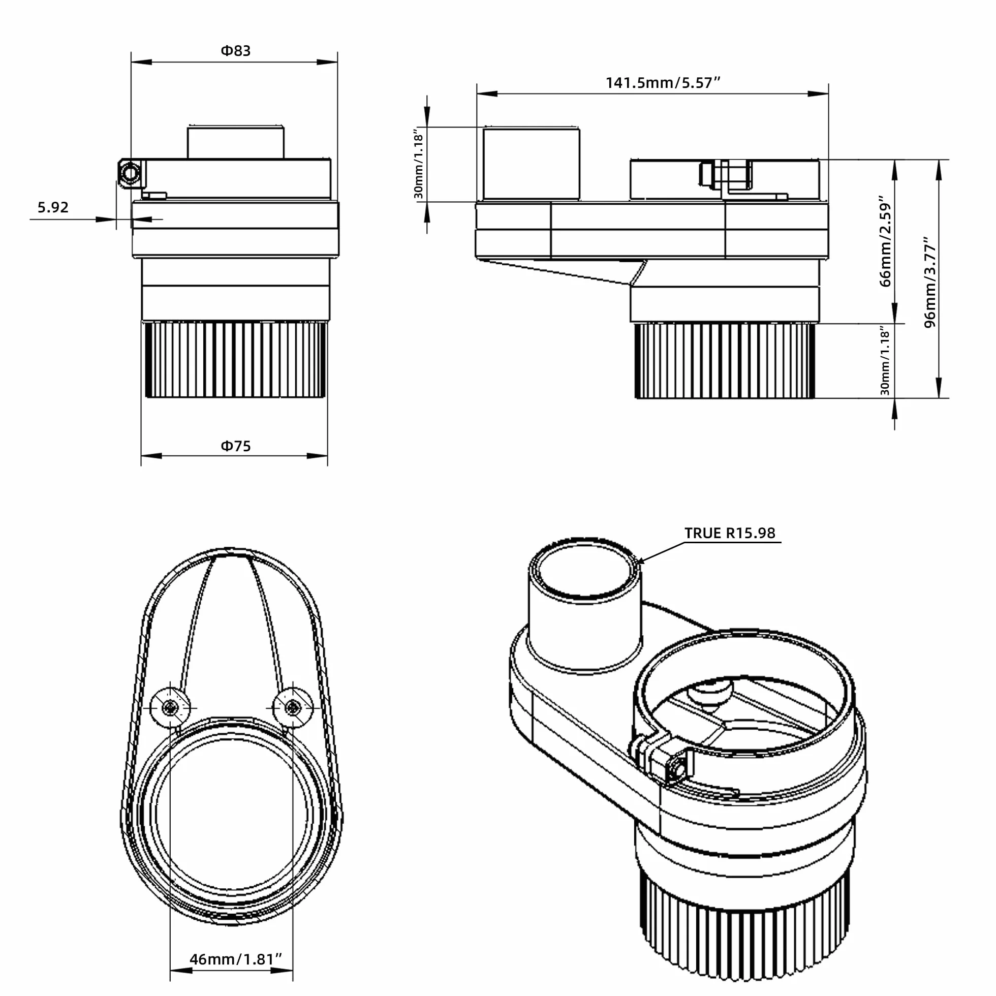 FoxAlien Diametro 69 mm Dust shoe per fresatrice CNC, Compatibile con motore a mandrino da 52 mm e fresa da 65 mm, diametro tubo flessibile 38 mm