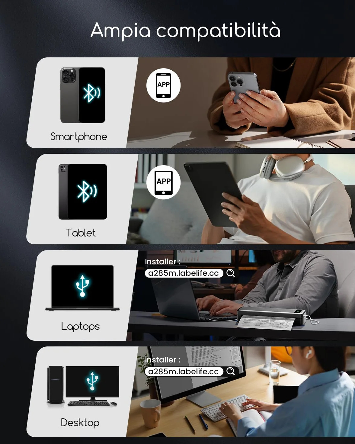 TATTMUSE Stampante Portatile A4, Stampante Termica Wireless Bluetooth per iPhone/PC/Contratti